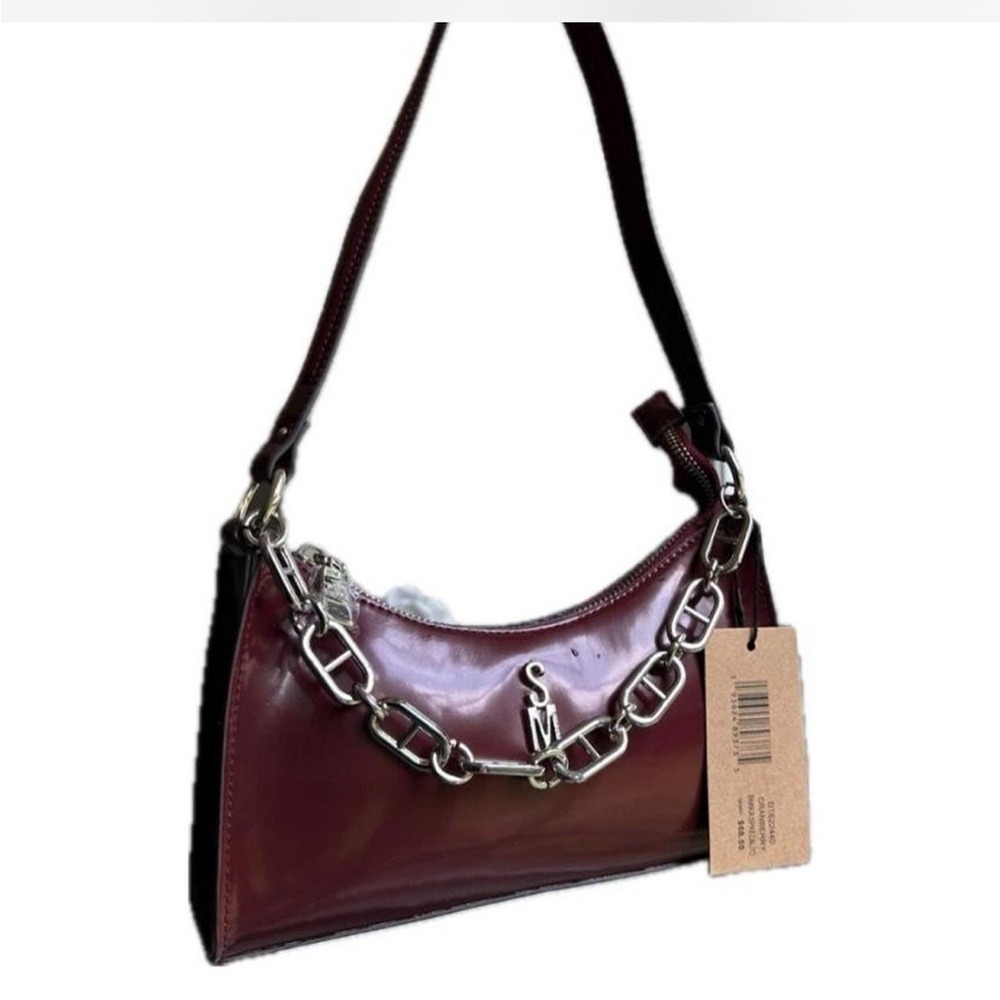 Burgundy Shoulder Bag with Chain Detail